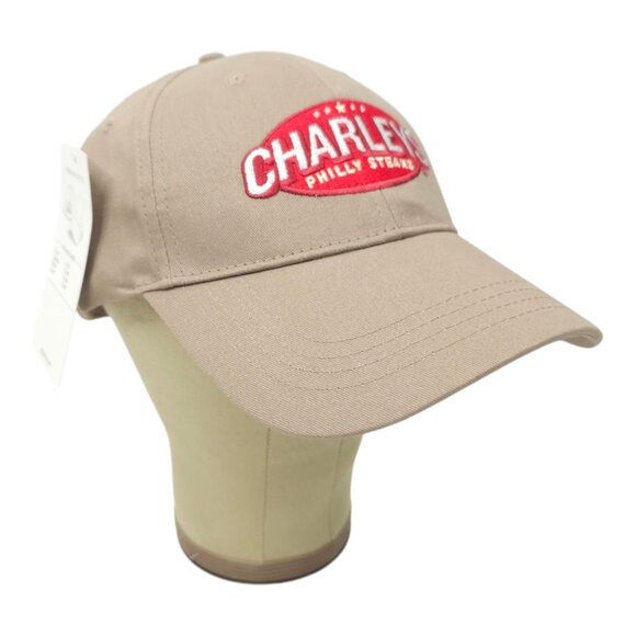 Charleys Philly Steaks Embroidered Logo Strapback Cap Trucker Baseball Khaki Hat - Picture 3 of 13